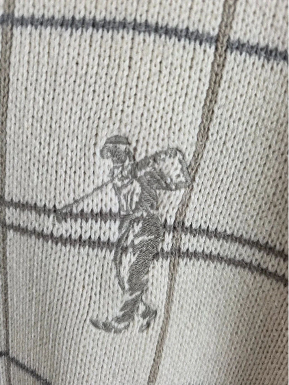 Vintage 90s Cypress Links Grid Plaid Golf Sweater Cream Crewneck Size Medium